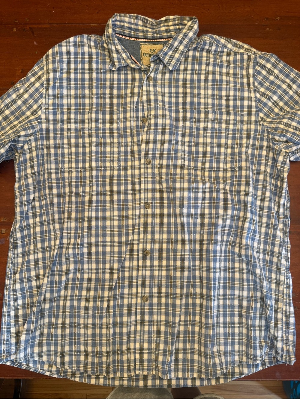 Outdoor Life Blue and White Plaid Short-Sleeve Button-Down Shirt